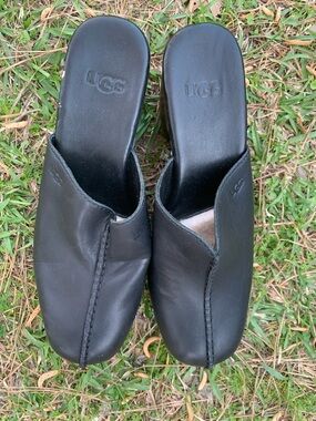 UGG Black Leather Slip-On Mule Slides